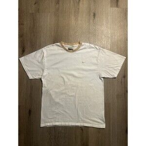 Vintage Nike Embroidered 2000s White Ringer Shirt Bleached Gold Trim Size Large